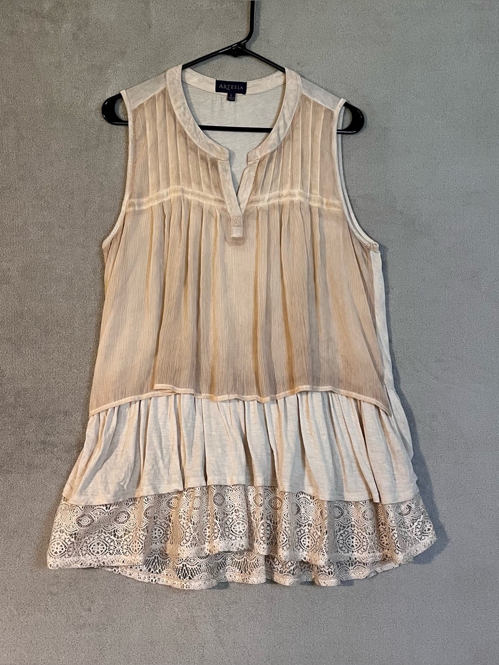 Artesia Layered Lace Ruffle Top Beige Womens Large Romantic Fairy Grunge Style